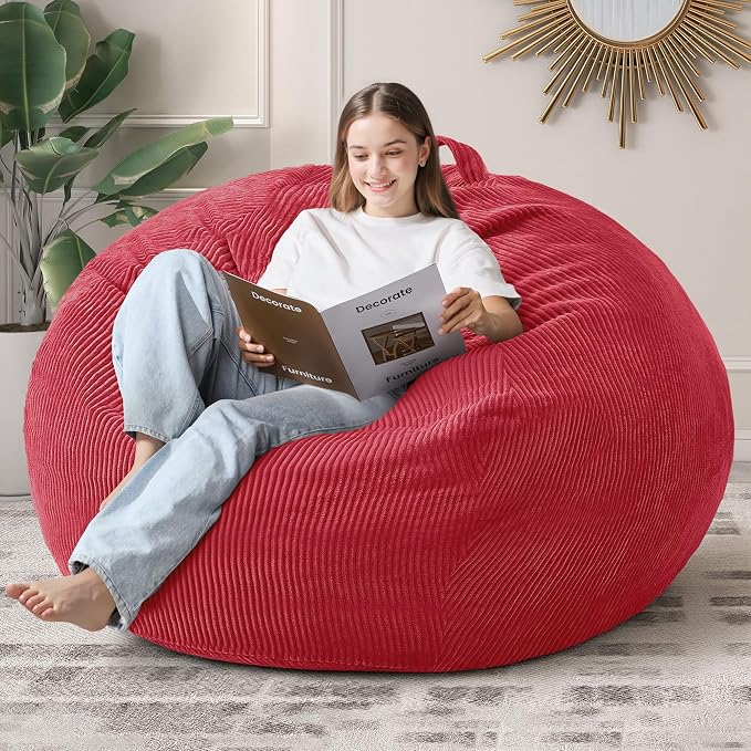 5FT Bean Bag Chair for Adults,Gaint Teardrop Beanbag with Filler | Beanbag Chair with Memory Foam Filled,Bean Bags with Handy Handle&Machine Washable Cover for Living Room,Bedroom-Red by Cansunna