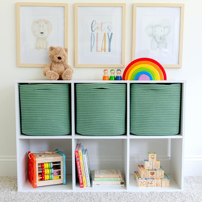 NaturalCozy 13 Inch Cube Storage Bins Cotton Rope Woven Baskets for Organizing 3-Pack | 13 x 13 Storage Cubes | Fabric Square Storage Baskets for Shelves Organizer, Kids Toy Bins, Closet Baby Nursery - Image 3