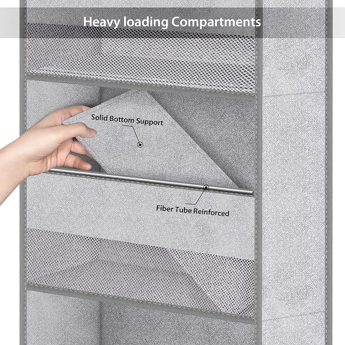 Univivi Over Door Hanging Organizer for Baby Nursery, Grey Pattern, 6-Shelf | Door Storage with Large Capacity Breathable Mesh Pockets, Fabric Over Door Organizer for Baby Essential, Bedroom and Dorm - Image 5