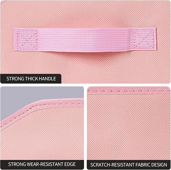 Closet Baskets for Shelves Trapezoid - Decorative Storage Baskets with Handle, Closet Bins for Organization, Shelf Storage Bins for Clothes, Books, Home, Office, 4 Pack, Pink - Image 7