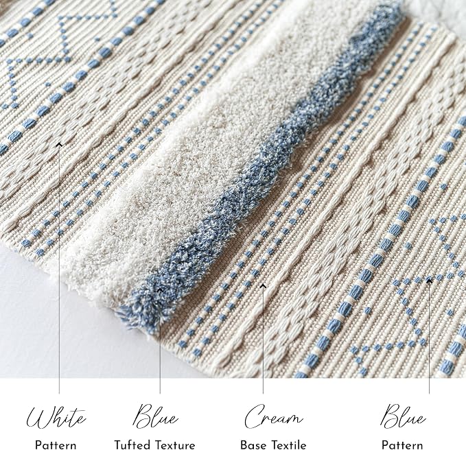 BlissBlush Long Vertical Wall Hanging Tapestry Coastal Blue Woven Boho Farmhouse Décor Tassel Handmade Wall Art Decoration for Bedroom Living Room Dorm Nursery Apartment, 16x39 INCH - Image 5