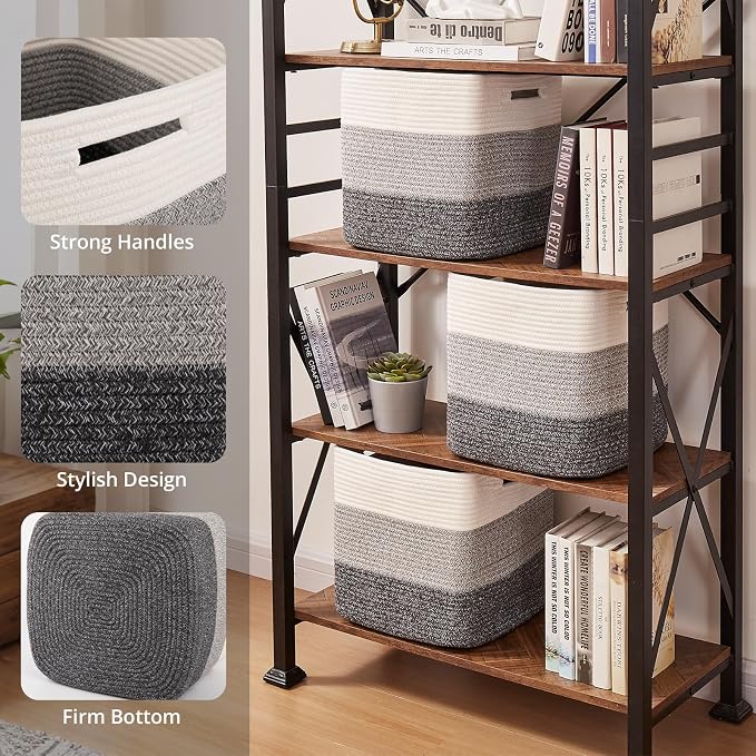 OIAHOMY 13 Inch Cube Storage Bins, 3-Pack Cotton Rope Woven Baskets for Organizing, Insert Storage Baskets for Shelves, Baby Nursery, Closet Organizer, 13 * 13 * 12.6IN, Gradient Gray - Image 3