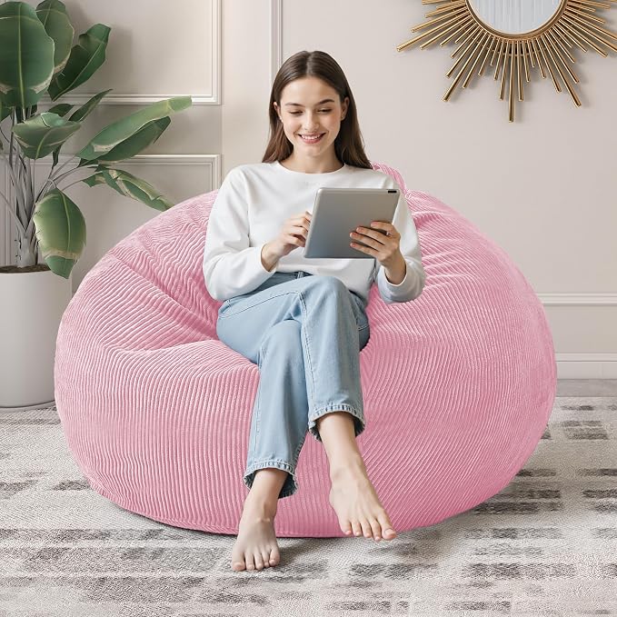 3FT Bean Bag Chair for Adults,3' Big Teardrop Beanbag with Filler | Beanbag Chair with Memory Foam Filled,Bean Bags with Handy Handle&Machine Washable Cover for Living Room,Bedroom-Light Pink by Cansunna