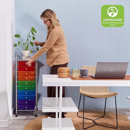 ECR4Kids 10-Drawer Everyday Mobile Storage Utility Cart, Assorted | Durable plastic bins, steel frame, GREENGUARD Gold Certified, 50 lb capacity, rolling casters, craft supplies, office, home - Image 7