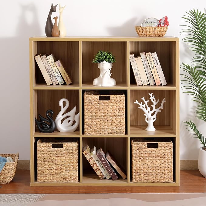 12 x 12 x 12in Water Hyacinth Storage Baskets, Wicker Storage Baskets for Shelves, Foldable Square Bins for IKEA Kallax Set of 3, Large Cubby Rattan Basket, Wicker Basket for Organizing - Image 6