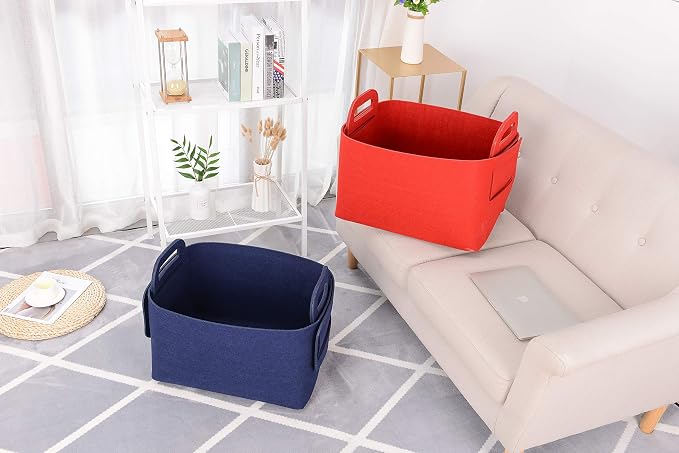 Minoisome Storage Basket Felt Storage Bin Collapsible& Convenient Box Organizer with Carry Handles for Office Bedroom Closet Babies Nursery Toys Laundry (Red, 19.9inch（L）×13.6inch（W）×12.6inch（H）) - Image 6