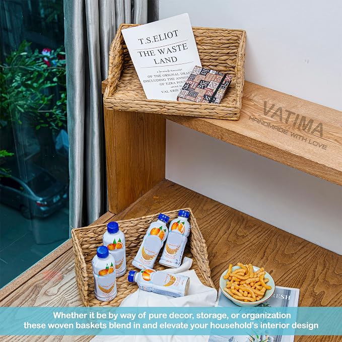 VATIMA Water Hyacinth Storage Baskets with Large Open-Front for Kitchen, Decorative for Living Room, 13.4” x 9.5” x 5.5”, 2 Pack - Image 8