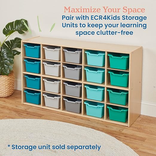 ECR4Kids Scoop Front Storage Bin, Multipurpose Organization, Contemporary, 20-Piece | Durable plastic, GREENGUARD Gold Certified, 1.2 gallon capacity, lightweight & nestable, built-in handle, classroom/home use - Image 5