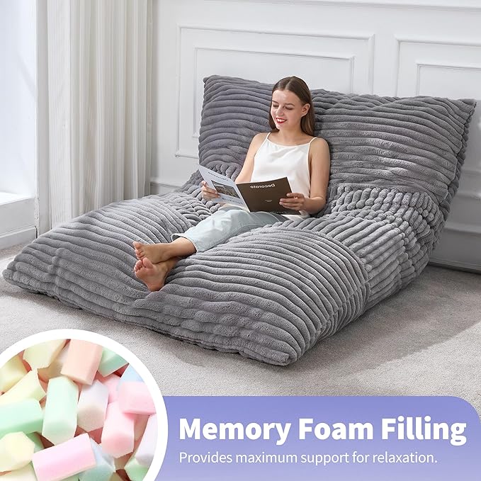 Hobestluk Adult Bean Bag Chair 3 in 1 Convertible Large Bean Bag Sofa | Striped Grey,Machine Washable,Removable Cover,Easy Convert And Install, Oversied Floor Bed,For Livingroom Bedroom - Image 7