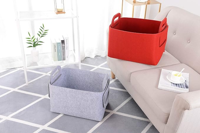 Minoisome Storage Basket Felt Storage Bin Collapsible& Convenient Box Organizer with Carry Handles for Office Bedroom Closet Babies Nursery Toys Laundry (Light grey, 15.7inch（L）×11inch（W）×10inch（H）) - Image 5