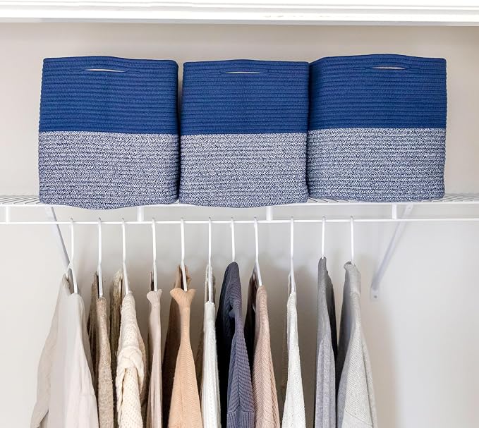 NaturalCozy 13x15x13 Kallax Storage Cubes Bins, 3 Pack | Cotton Rope Cube Storage Bin Woven Baskets for Organizing | Kallax Insert Storage Baskets for Shelves Organizer, Kids Toy, Closet Baby Nursery - Image 9