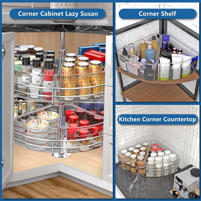 Lazy Susan Organizer Bins for 32"-33" Diameter Corner Cabinet Lazy Susan, 6 Pack, Clear Plastic Cabinet and Pantry Storage Bin, 1/8 Wedge-Food Safe, BPA Free - Image 8