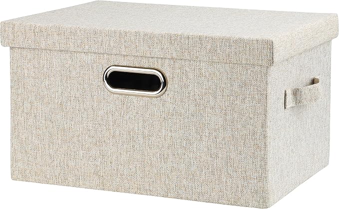 Graciadeco Medium 15" 21 Quart Collapsible Stackable Storage Bins with Lids, 1 Pack Beige Foldable Fabric Closet Storage Boxes with Lids, Heavy-duty Linen Baskets for Bedroom | 21 Quart 1 Pack Beige Collapsible Stackable Linen Fabric 4 Handles Bedroom ... by GraciadecoStorage