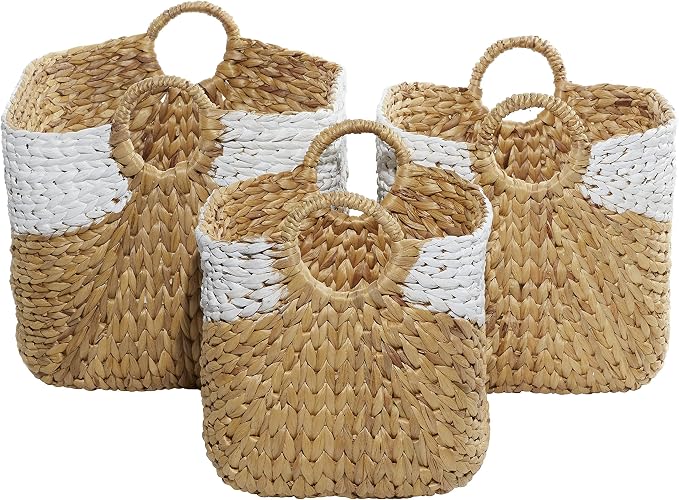 Deco 79 Seagrass Handmade Two Toned Storage Basket with Handles, Set of 3 19", 17", 15"W, Brown - Image 5