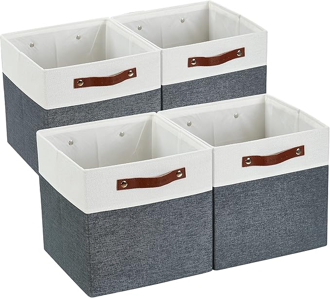 DECOMOMO Fabric Cube Storage Bins, Storage Baskets for Shelves 4 Pack | 11 inch Cube Storage Organizer for Kallax and Cubbies (Slate Grey & White) by DECOMOMO