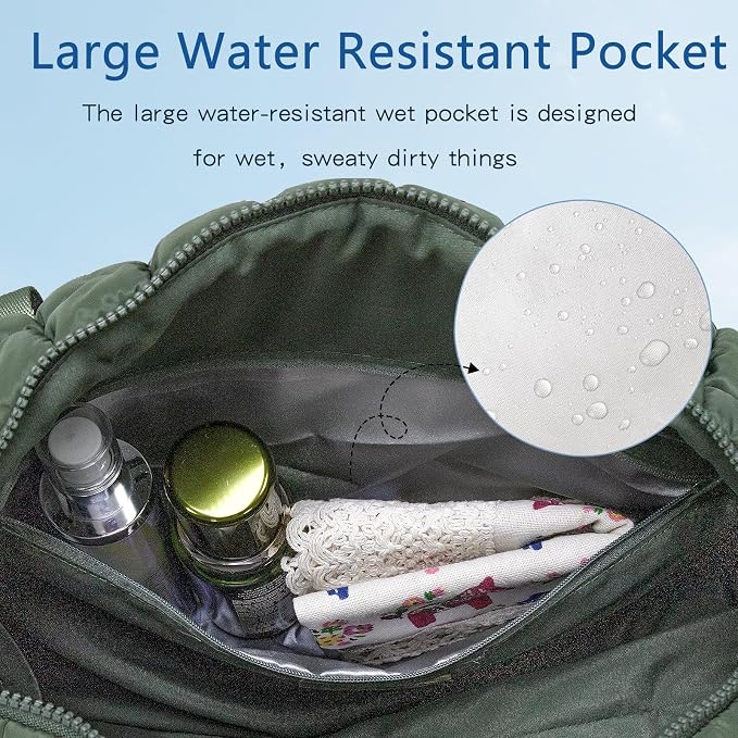 Quilted Gym Bag for Women,Duffle Bag for Travel with Wet Pocket,Carry on Weekender Bags for Women,Travel Bag with Shoe Compartment(Green) - Image 4