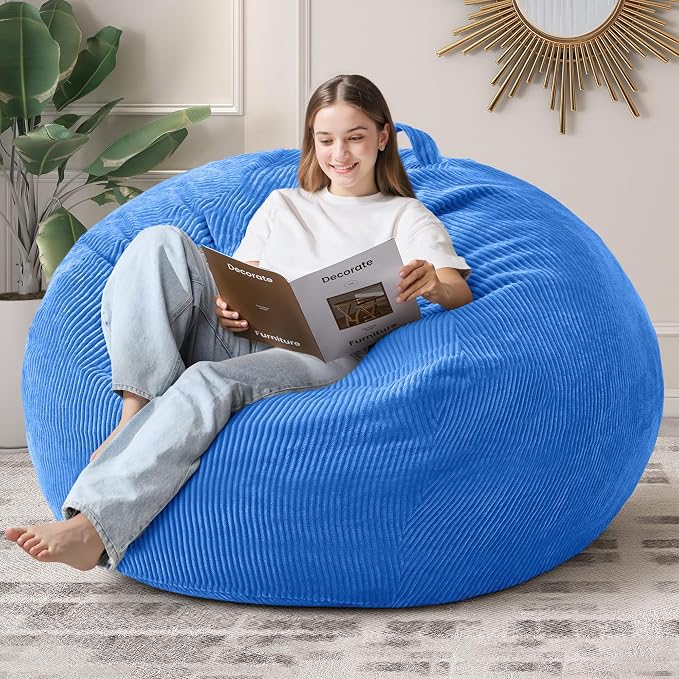 5FT Bean Bag Chair for Adults,Gaint Teardrop Beanbag with Filler | Beanbag Chair with Memory Foam Filled,Bean Bags with Handy Handle&Machine Washable Cover for Living Room,Bedroom-Blue by Cansunna