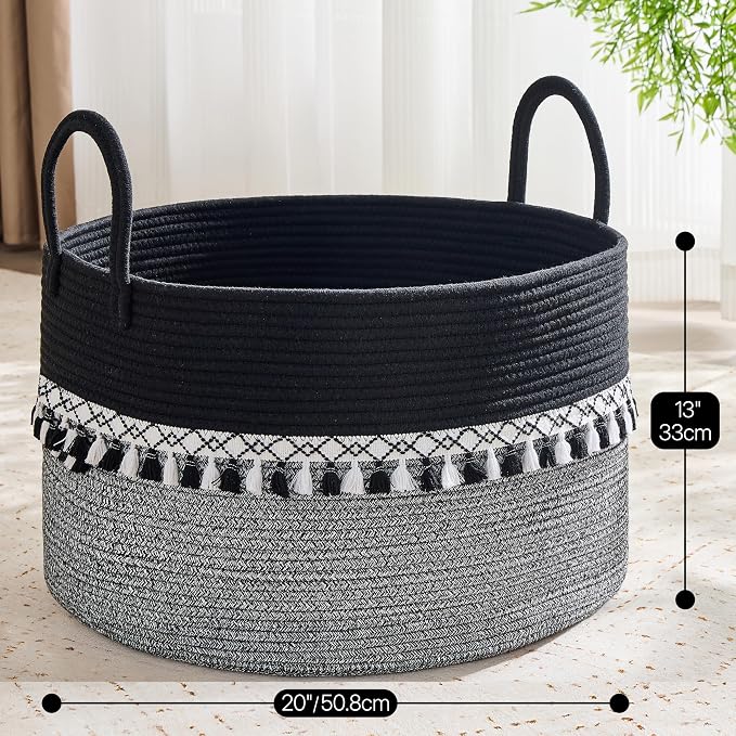 KAKAMAY Large Blanket Basket with Handles, Storage Basket for Living Room | Extra Large Capacity | Natural Cotton Rope | Blanket Storage | Woven Storage Basket | Stuffed Animal Storage | Laundry Basket - Image 3