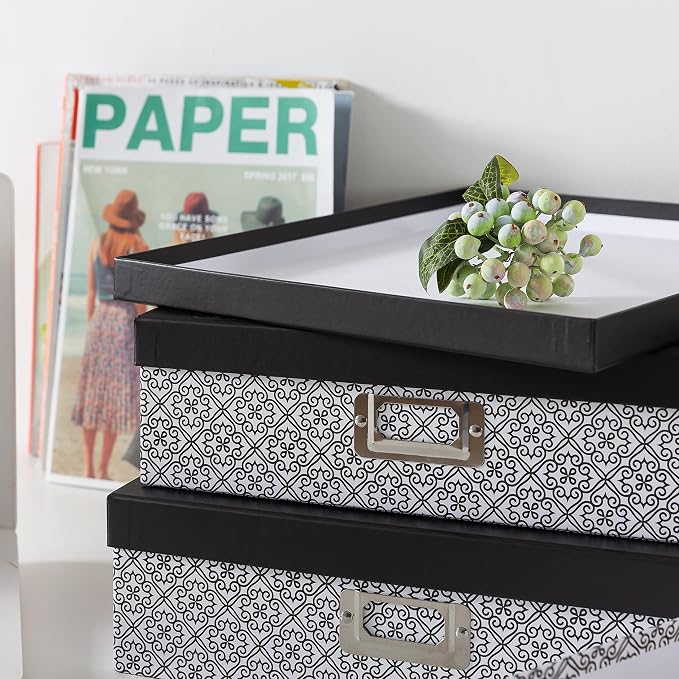SLPR - Black and White Nesting Storage Boxes with Lids, Set of 3 | Decorative Paperboard Scrapbook Box Set for Keepsakes, Photos and Letter Papers, Large Cardboard Memory Organizers - Image 6