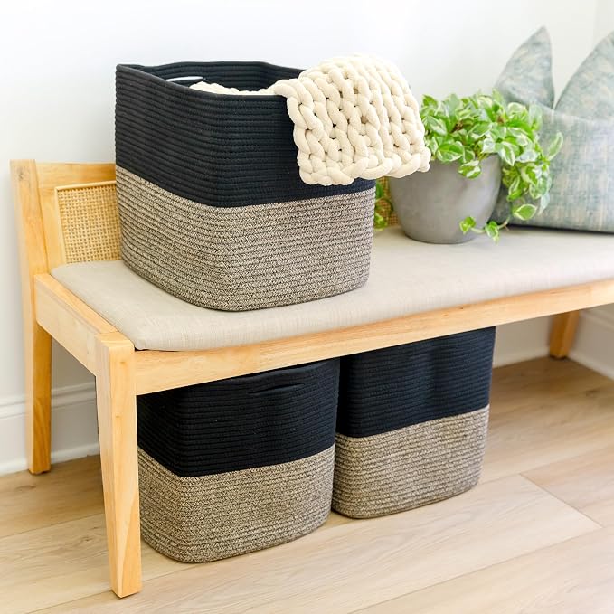 NaturalCozy 13x15x13 Kallax Storage Cubes Bins, 3 Pack | Cotton Rope Cube Storage Bin Woven Baskets for Organizing | Kallax Insert Storage Baskets for Shelves Organizer, Kids Toy, Closet Baby Nursery - Image 8