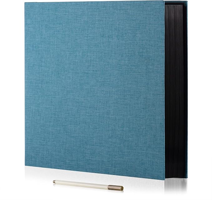 Large Photo Album Self Adhesive 4x6 8x10 10x12 13"x12.6" Scrapbook Album 12.6"x11" Inch 60 Black Sticky Pages Linen Cover Magnetic Photo Album with A Metallic Pen and DIY Stickers(Sky Blue) by HoneyTolly