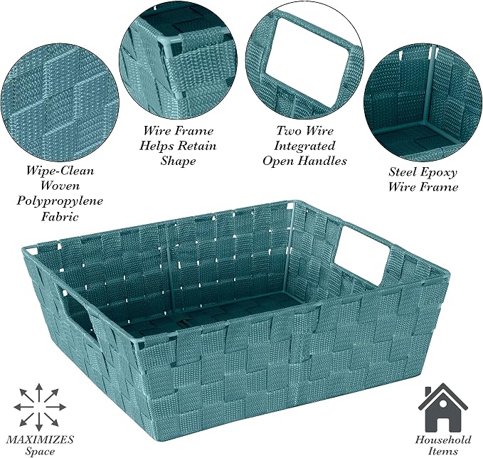 Simplify Large Shelf Woven Strap Tote | Decorative Storage Basket | Built in Handles | Organization | Closet | Bedroom | Bathroom | Nursery | Accessories | Toys | Gifts | 1 Pack | Sapphire - Image 3