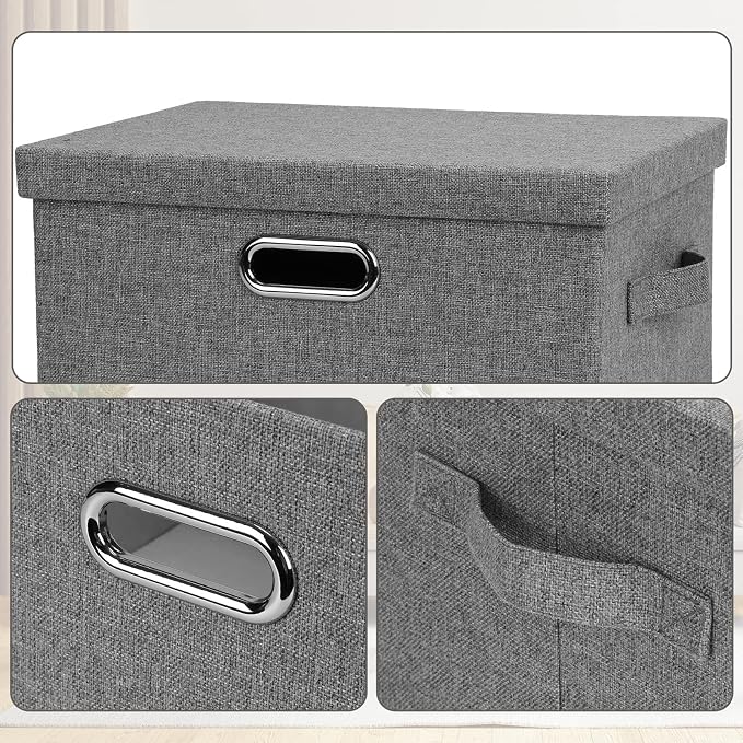Graciadeco Medium 15" 21 Quart Collapsible Stackable Storage Bins with Lids, 1 Pack Gray Foldable Fabric Closet Storage Boxes with Lids, 4 Handles Heavy-duty Linen Cube Baskets for Bedroom | 21 Quart 1 Pack Gray1 Collapsible Stackable Linen Fabric 4 Ha... - Image 6