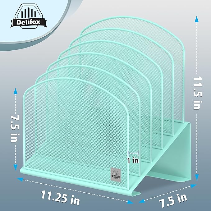 Delifox Inclined Desk File Organizer,Vertical File Folder Holder Stand Metal Rack File Sorter for Office Classroom Desktop Organization (2, Aqua, 5) - Image 2