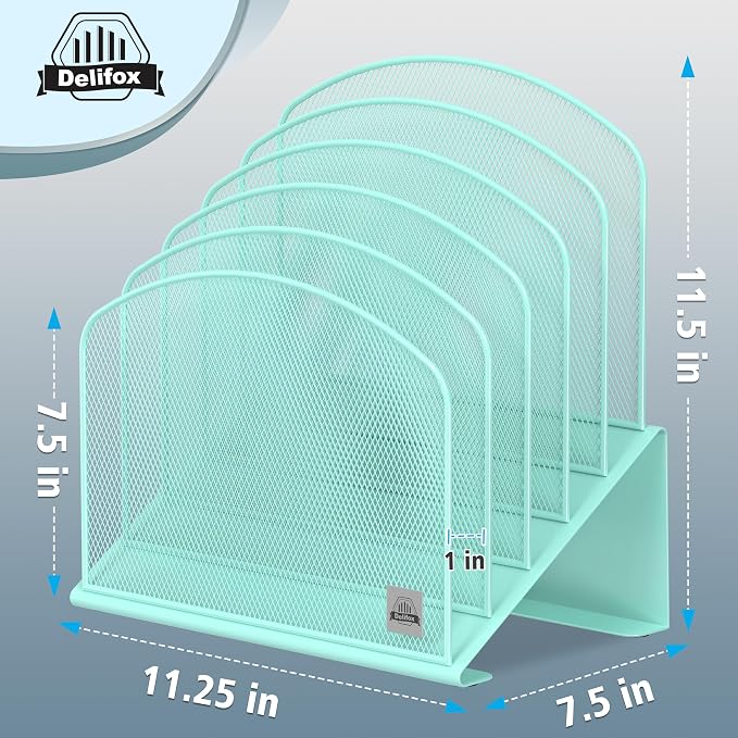Delifox Inclined Desk File Organizer,Vertical File Folder Holder Stand Metal Rack File Sorter for Office Classroom Desktop Organization (1, Aqua, 5) - Image 2