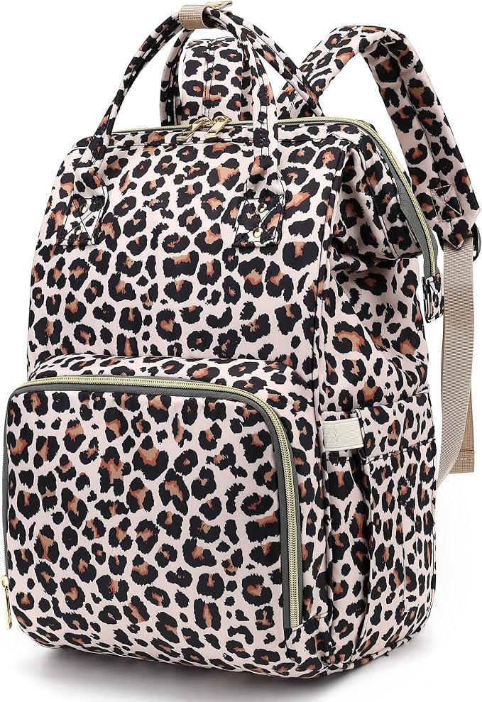 Leopard Baby Diaper Bag Backpack for Girls Boys, Waterproof Large Maternity Nappy Bags for Mom by Xunteny