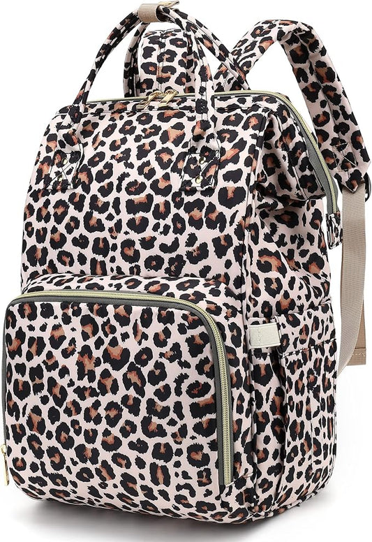 Leopard Baby Diaper Bag Backpack for Girls Boys, Waterproof Large Maternity Nappy Bags for Mom by Xunteny