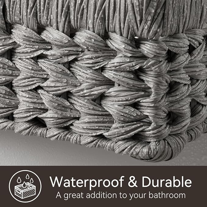 GRANNY SAYS Wicker Storage Basket for Shelves,Waterproof Gray Basket,1-Pack | Handwoven Wicker Baskets for Organizing, Plastic Rectangle Basket, Woven Basket for Storage, Pantry Basket, Decorative Basket - Image 5