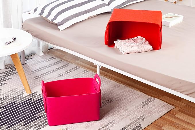 Minoisome Storage Basket Felt Storage Bin Collapsible& Convenient Box Organizer with Carry Handles for Office Bedroom Closet Babies Nursery Toys Laundry (Red, 13.8inch（L）×9.5inch（W）×8.3inch（H）) - Image 5