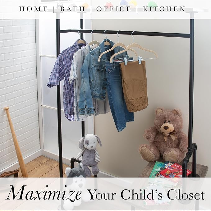Simplify 60 Pack Children's Velvet Hangers | Durable | Lightweight | Non-Slip | Nursery | Shirt | Pants | Tank Top | Ivory | Clips | Closet Organization - Image 5