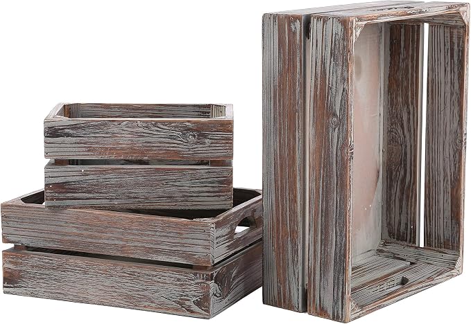 MyGift Country Rustic Torched Wood Storage Decorative Box, Nesting Wooden Crate Box Container, Set of 3 by MyGiftHome