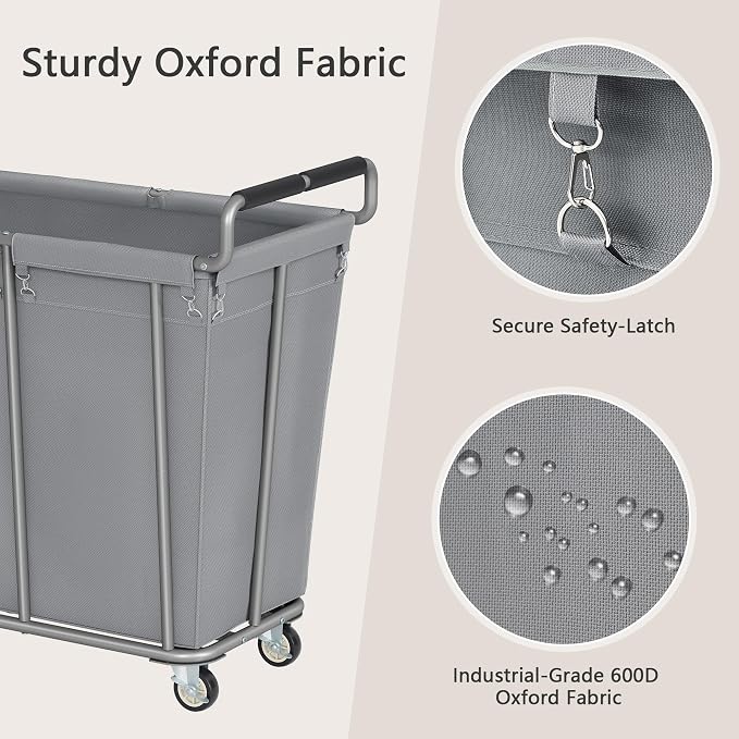 Gewudraw 360L Rolling Laundry Hamper with Wheels, 95 Gallons, Grey | Heavy Duty Extra Large Rolling Laundry Cart with Handle, Steel Frame, Waterproof Liner, Large Clothes Storage Basket - Image 5