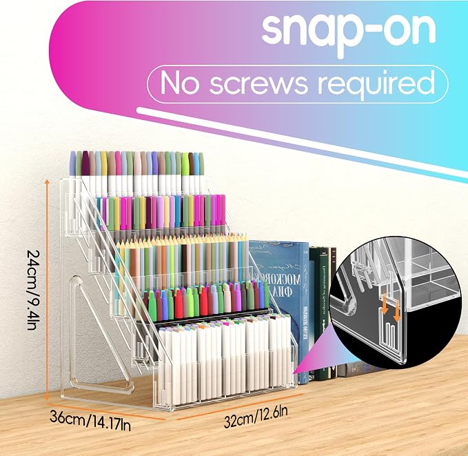 150 Slots Marker Organizer, 5 Tier Acrylic Marker Storage Rack, Desktop Marker Holder for Alcohol Markers, Copic, Ohuhu, Colored Pencils & Pens - Image 3
