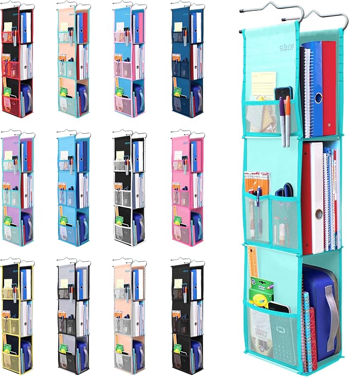ABRA® 3 Shelf Hanging Locker Organizer for School, Work, Gym, Storage | Deep Shelves 6.5" x 9”| Eco-Friendly Fabric | Adjustable School Locker Shelf from 3 to 2 Shelves (Ocean Turquoise).5 by ABRA