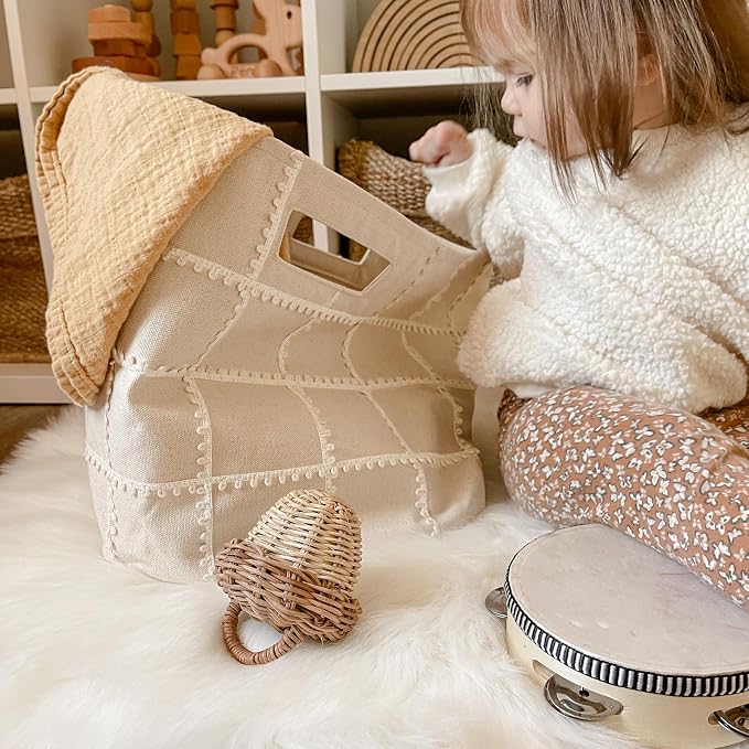 Toy Storage Bins for Kids Nursery Bin and Toy Organizer (13"x12") Laundry Basket for Closet, Decorative Floor Storage Basket Canvas Fabric Storage Basket (Mesh - Natural Ivory) - Image 2