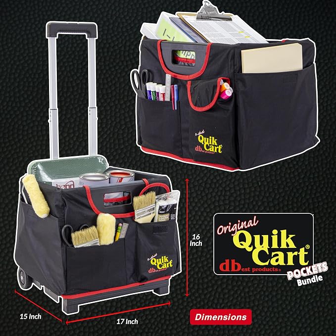 dbest Products Quik Cart Pockets Bundle Sport - 10 Pocket - Black & Red | Rolling Crate with Canvas Organizer Bag, 80 lbs Capacity, Telescoping Handle, Folding Utility Cart - Image 3