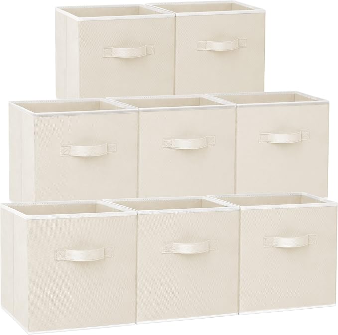 Large Storage Cubes - 13 Inch Heavy Duty Fabric Storage Bins for Shelves Closet, Cube Organizer - 8 Pack Collapsible Cube Storage Bins Baskets for Organizing Clothes Blankets Toys (Beige) by Criusia