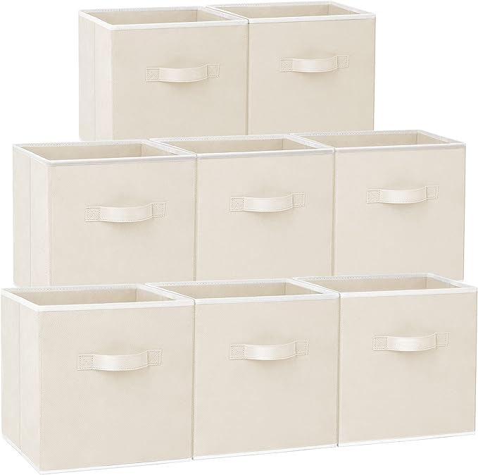 Storage Cubes - 11 Inch Heavy Duty Fabric Storage Bins for Shelves Closet Cube Organizer - 8 Pack Collapsible Cube Storage Bins Baskets for Clothes Blankets Toys - Nursery Organization (Beige) by Criusia