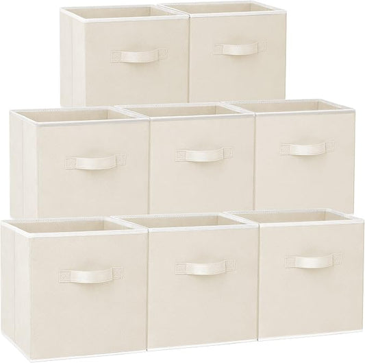 Storage Cubes - 11 Inch Heavy Duty Fabric Storage Bins for Shelves Closet Cube Organizer - 8 Pack Collapsible Cube Storage Bins Baskets for Clothes Blankets Toys - Nursery Organization (Beige) by Criusia