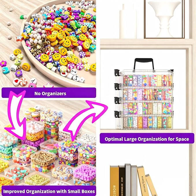 Bead Organizer Box 120 Pcs, 4-Tier Large Capacity Stackable Bead Storage Containers, Portable Plastic Craft Organizers for Jewelry Making, Bracelets, DIY, Nail Art Charms - Image 7
