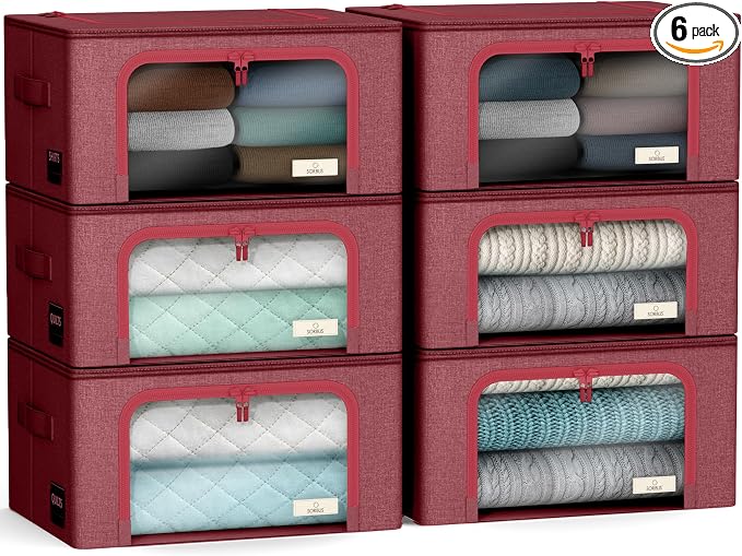 Sorbus Storage Bins with Metal Frame - Stackable & Foldable Clothes Organizer Bags - Oxford Fabric Storage Containers with Large Clear Window & Carry Handles, Bedroom Organization for Bedding & Linen by Sorbus
