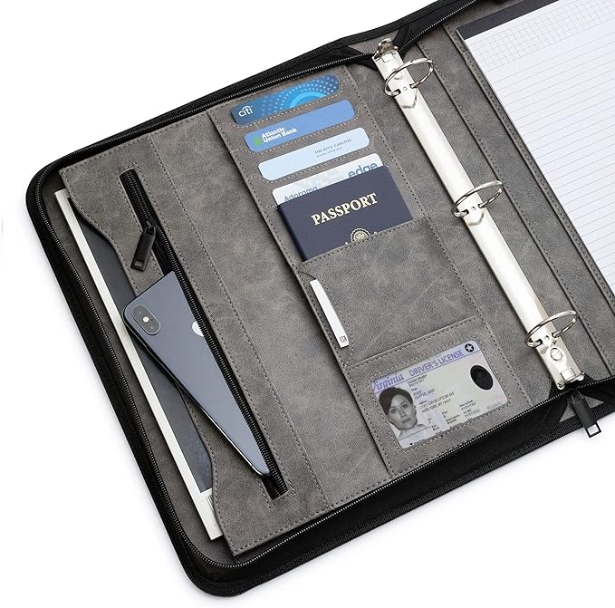 Forevermore Portfolio Binder, 1.5" Permanent 3-Ring, Vegan Leather, Gray - Image 3