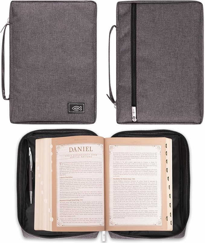Christian Art Gifts Men/Women's Bible Cover Jesus Fish, Gray Canvas, Small - Image 6