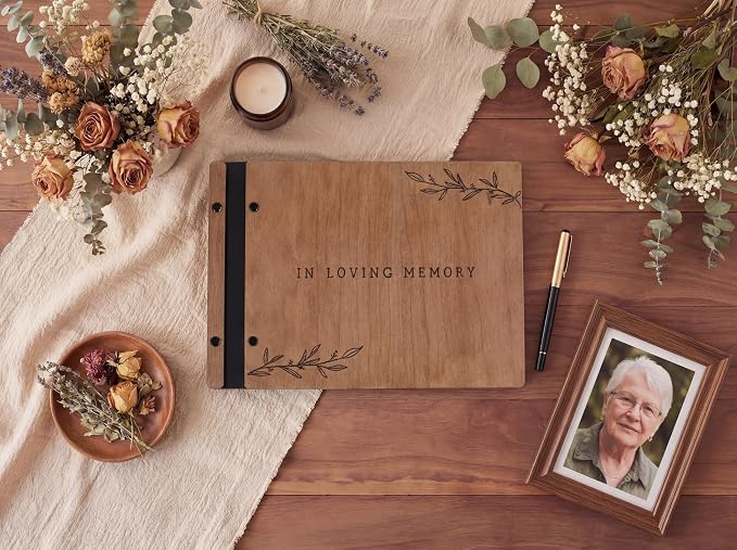 Aspen Studio Funeral Guest Book with Signing Pen in Loving Memory Wooden Funeral Guest Book for Memorial Funeral Service with Signing Pen for Funeral Reception - Image 3