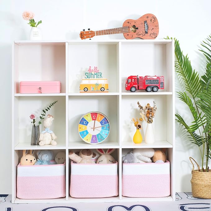 3-Pack Storage Baskets for Shelves, Decorative Baskets for Organizing, Woven Baskets for Storage, Book Basket, Cube Organizer, Cube Storage Bin Box, Closet Organizers, Light Pink - Image 4