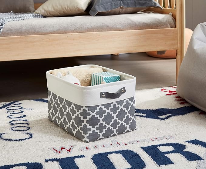 DECOMOMO Storage Bins, Large Fabric Storage Baskets for Shelves 3 Pack | 15 x 11 x 9.5 inches Decorative Linen Closet Organizers with Handles(Grey Patterns) - Image 7